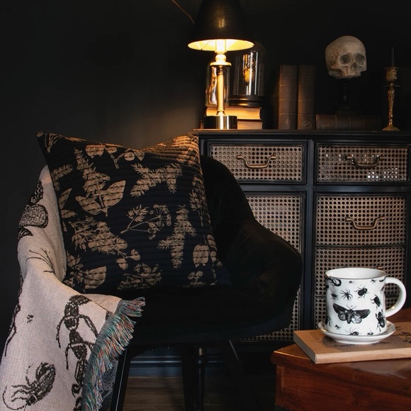 Disturbia Other - Disturbia Black Brown Poisonous Plants Floral Print Throw Cushions | Set of 2